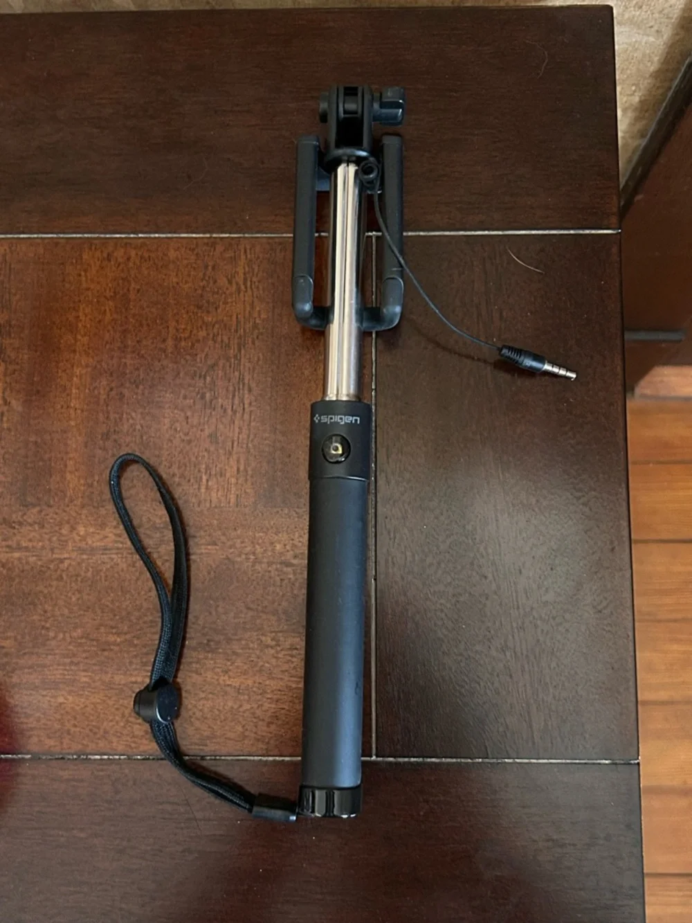 Spigen Black and Silver Selfie Stick Monopod with Wired Shutter
